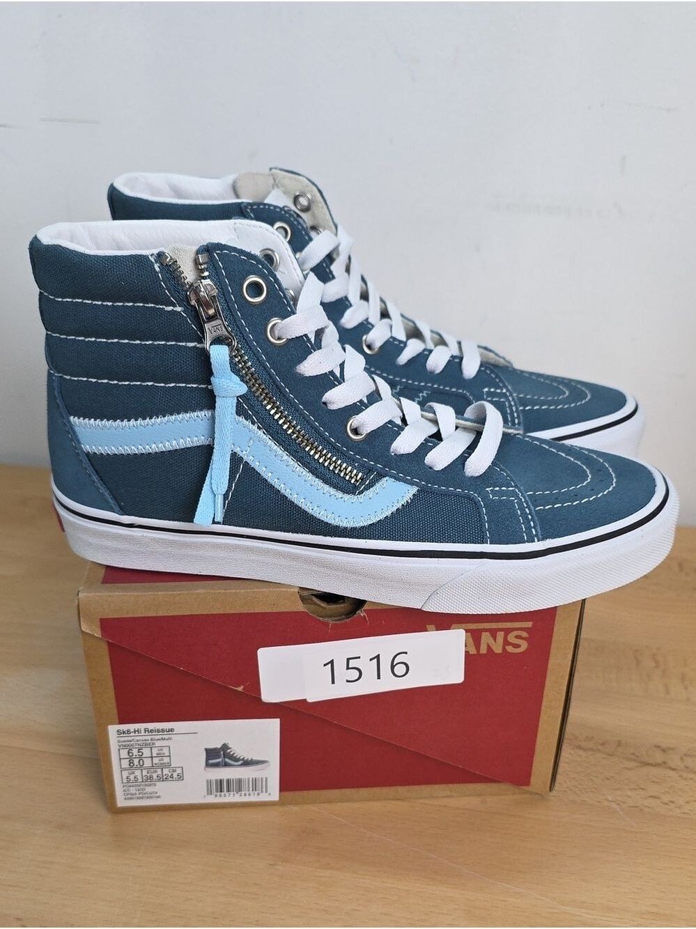 Vans High-Top Zipper Sneakers in Navy and Light Blue Women 8